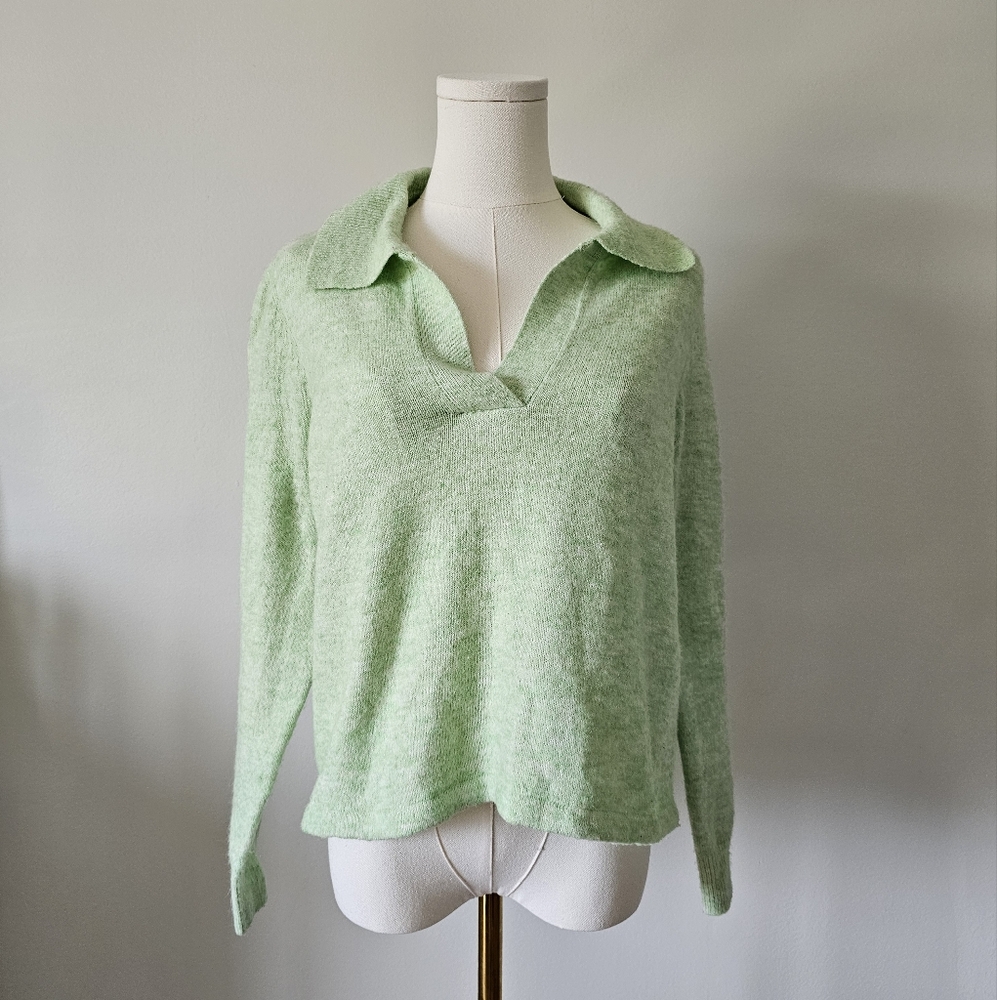 Pieces S Collar Mint Green Women's Sweater Wool Blend